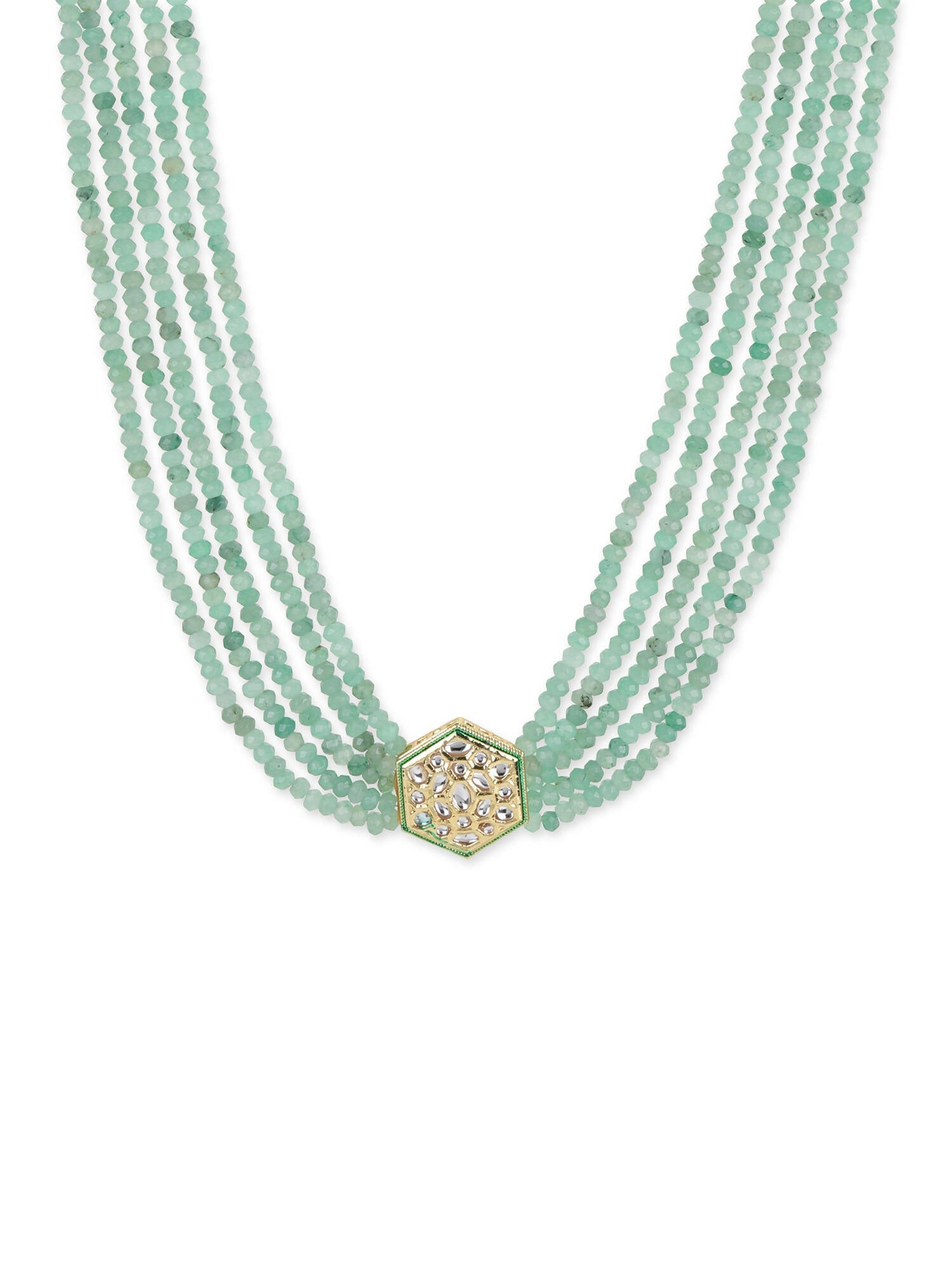 Green Gold-Toned Brass Gold-Plated Necklace - Ruby Raang - Distacart