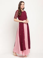 Ahalyaa Women Wine Crepe Glitter Print Dress