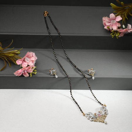 AanyaCentric Ad Short Mangalsutra Set Pendant with Earrings Golden