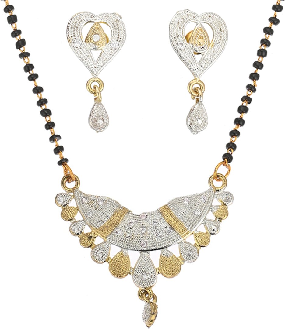 AanyaCentric Ad Short Mangalsutra Set Pendant with Earrings Golden - Distacart