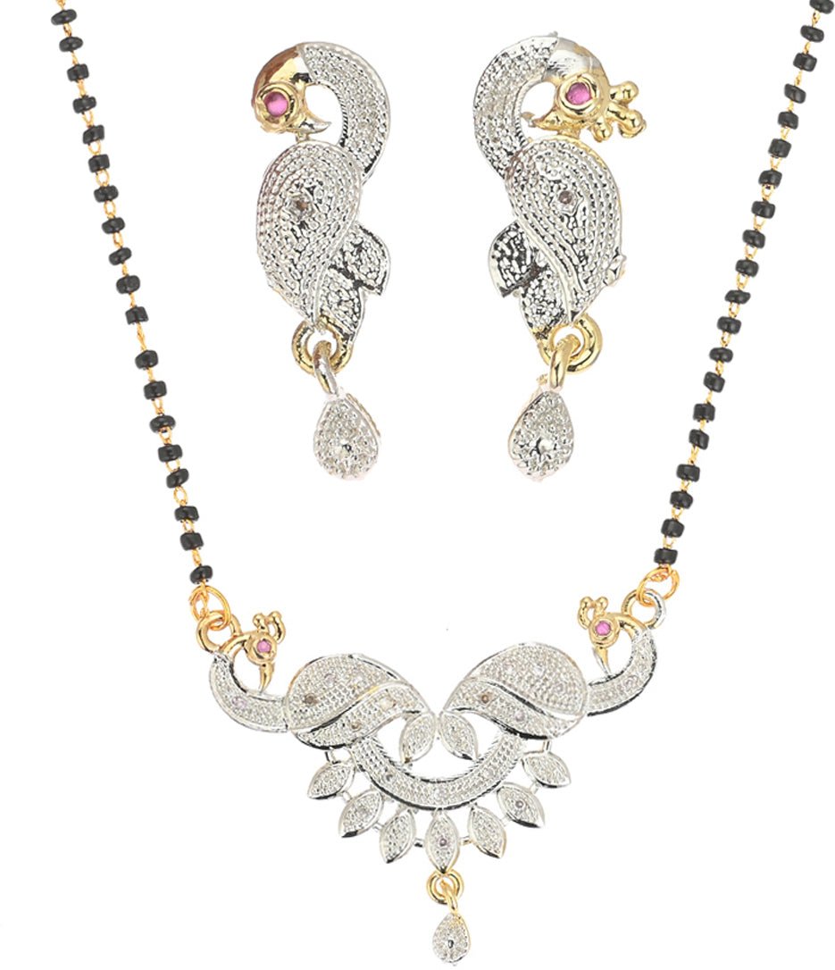 AanyaCentric Ad Short Mangalsutra Set Pendant with Earrings Golden - Distacart
