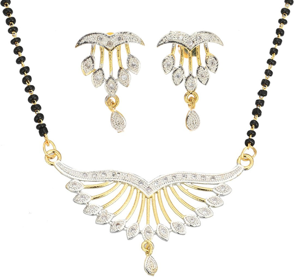 AanyaCentric Ad Short Mangalsutra Set Pendant with Earrings Golden - Distacart
