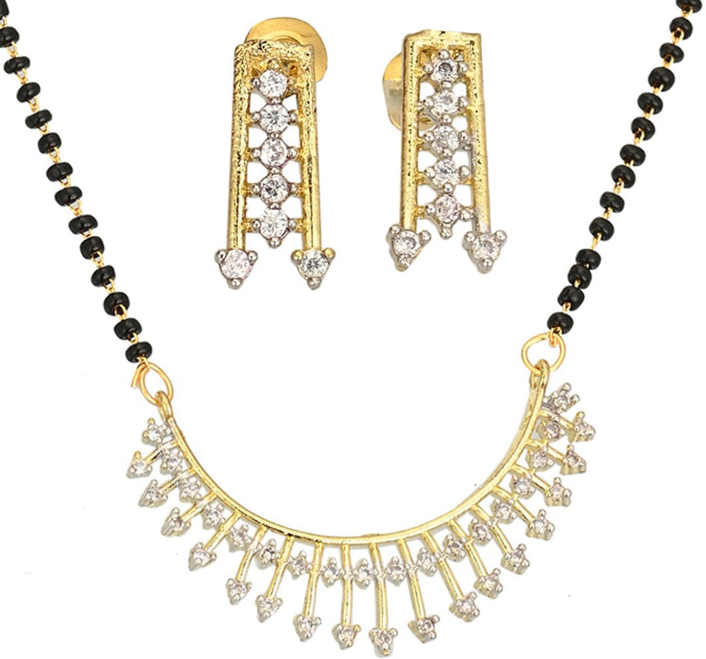 AanyaCentric Ad Short Mangalsutra Set Pendant with Earrings Golden - Distacart