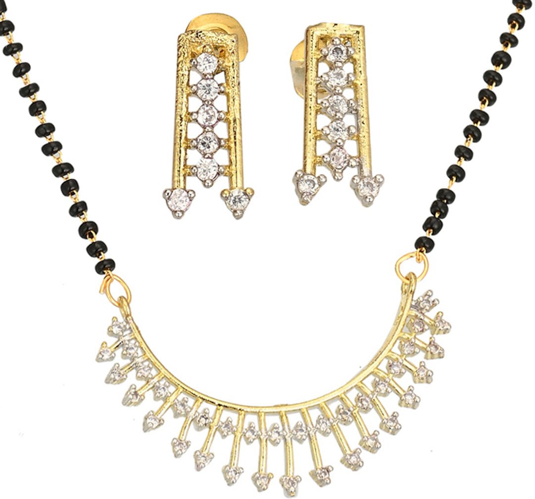 AanyaCentric Ad Short Mangalsutra Set Pendant with Earrings Golden - Distacart