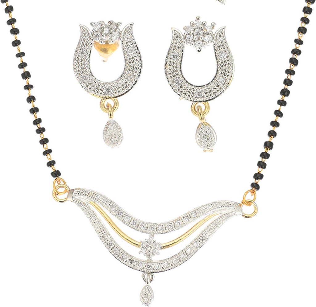 AanyaCentric Ad Short Mangalsutra Set Pendant with Earrings Golden - Distacart
