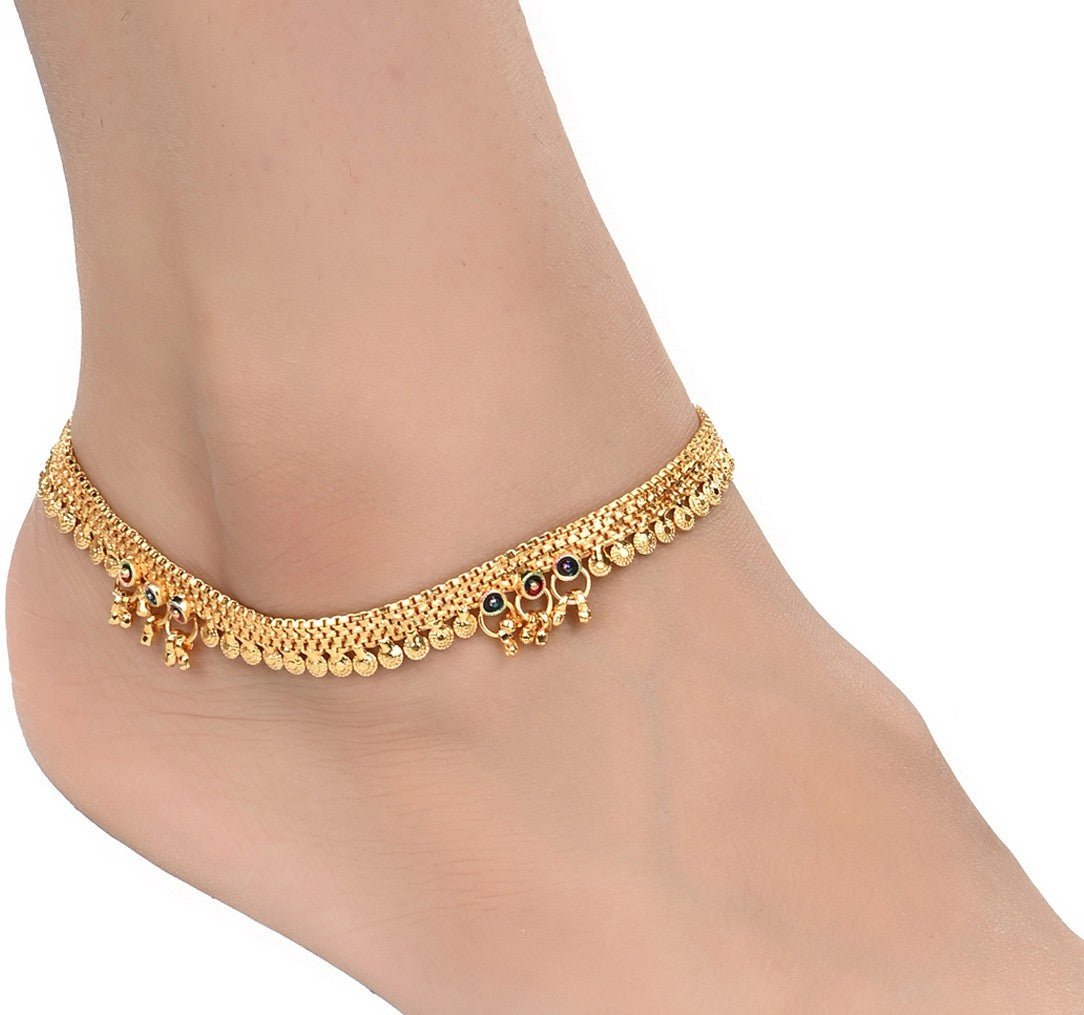 AanyaCentric Gold Plated White Metal Payal Indian Traditional Ethnic Fashion Imitation Jewellery Foot Chain - Distacart