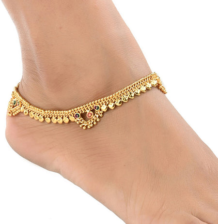 AanyaCentric Gold-Polished White Metal Payal Indian Traditional Ethnic Fashion Imitation Jewellery Foot Chain