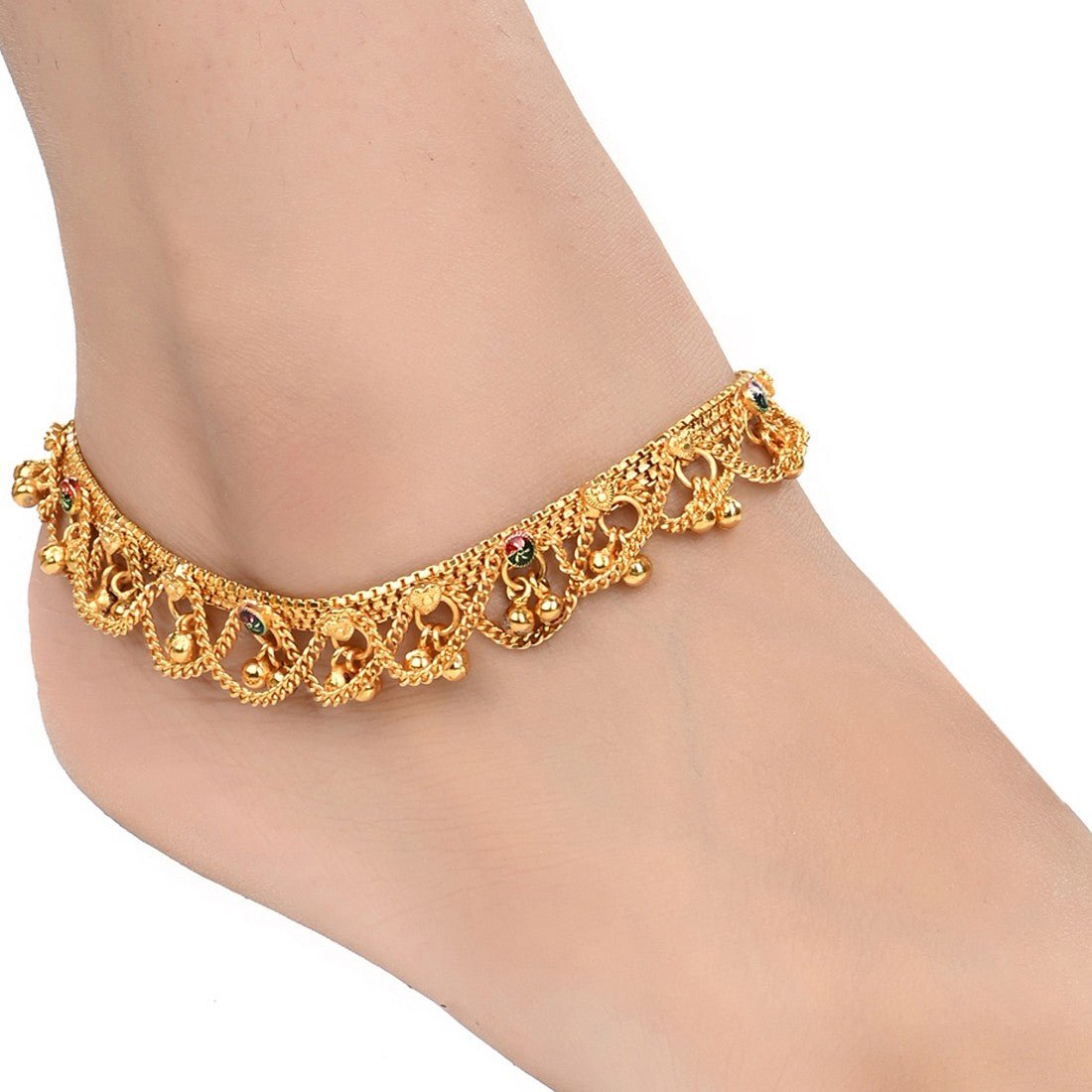 AanyaCentric Gold-Polished White Metal Payal Indian Traditional Ethnic Fashion Imitation Jewellery Foot Chain