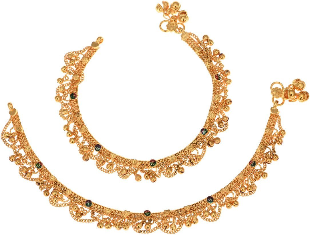 AanyaCentric Gold-Polished White Metal Payal Indian Traditional Ethnic Fashion Imitation Jewellery Foot Chain