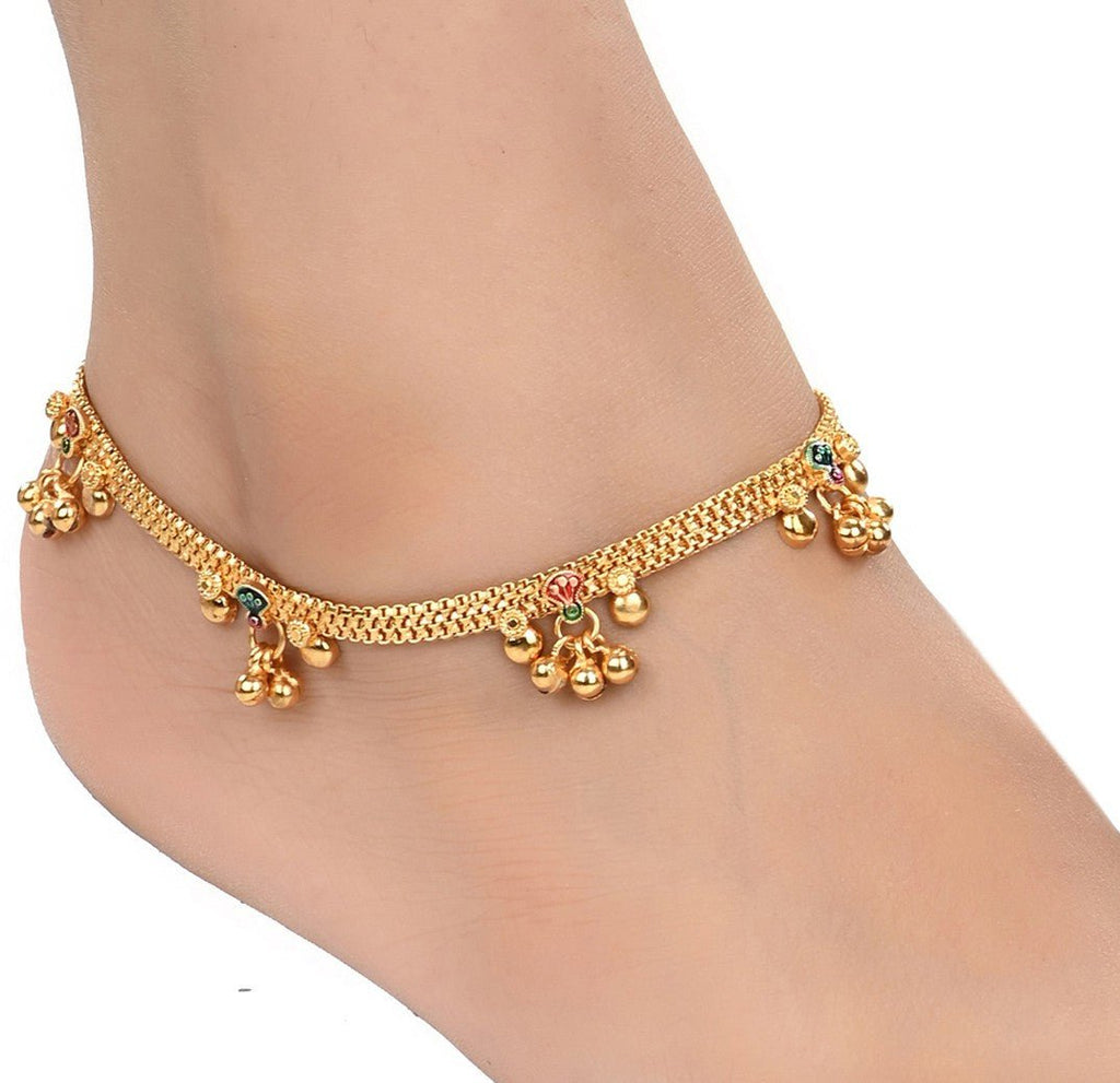 AanyaCentric Gold Plated White Metal Payal Indian Traditional Ethnic Fashion Imitation Jewellery Foot Chain - Distacart