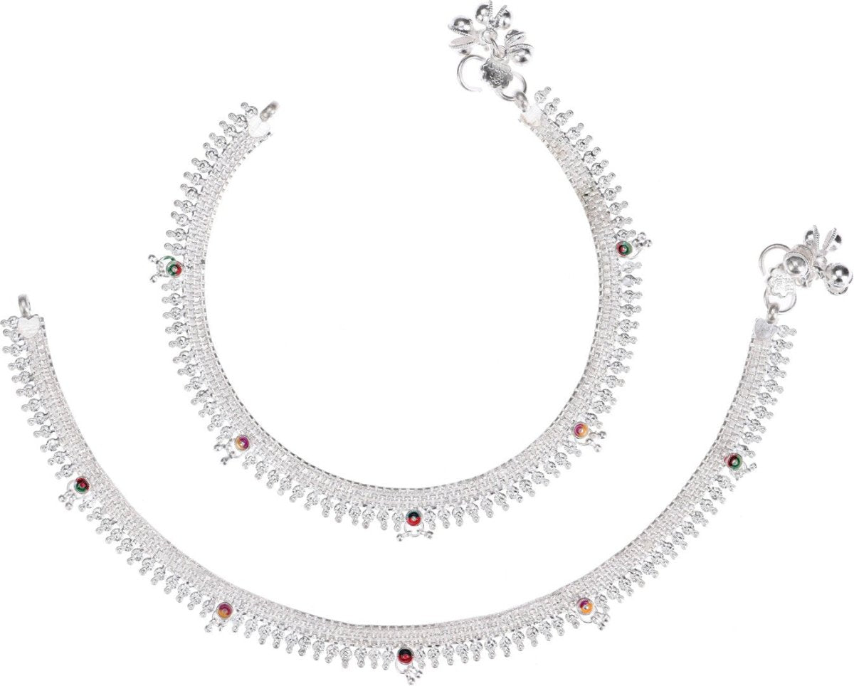 AanyaCentric Silver Plated White Metal Payal Indian Traditional Ethnic Fashion Imitation Jewellery Foot Chain