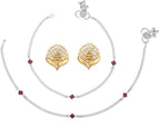 AanyaCentric Stylish Silver Plated Anklet & Gold Plated American Diamond Earring Combo for Girls & Women - Distacart