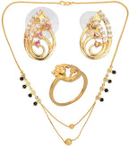 AanyaCentric Gold-plated Jewelry Combo: Elegant Short Mangalsutra, Finger Ring, and American Diamond Earrings Set - Distacart