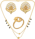 AanyaCentric Gold-plated Jewelry Combo: Elegant Short Mangalsutra, Finger Ring, and American Diamond Earrings Set - Distacart