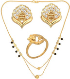 AanyaCentric Gold-plated Jewelry Combo: Elegant Short Mangalsutra, Finger Ring, and American Diamond Earrings Set - Distacart