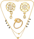 AanyaCentric Gold-plated Jewelry Combo: Elegant Short Mangalsutra, Finger Ring, and American Diamond Earrings Set - Distacart