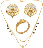 AanyaCentric Gold-plated Jewelry Combo: Elegant Short Mangalsutra, Finger Ring, and American Diamond Earrings Set - Distacart