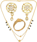 AanyaCentric Gold-plated Jewelry Combo: Elegant Short Mangalsutra, Finger Ring, and American Diamond Earrings Set - Distacart