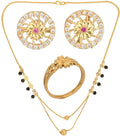 AanyaCentric Gold-plated Jewelry Combo: Elegant Short Mangalsutra, Finger Ring, and American Diamond Earrings Set - Distacart