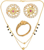 AanyaCentric Gold-plated Jewelry Combo: Elegant Short Mangalsutra, Finger Ring, and American Diamond Earrings Set - Distacart