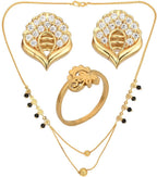 AanyaCentric Gold-plated Jewelry Combo: Elegant Short Mangalsutra, Finger Ring, and American Diamond Earrings Set - Distacart