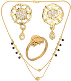 AanyaCentric Gold-plated Jewelry Combo: Elegant Short Mangalsutra, Finger Ring, and American Diamond Earrings Set - Distacart