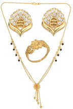 AanyaCentric Gold-plated Jewelry Combo: Elegant Short Mangalsutra, Finger Ring, and American Diamond Earrings Set - Distacart
