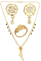 AanyaCentric Gold-plated Jewelry Combo: Elegant Short Mangalsutra, Finger Ring, and American Diamond Earrings Set - Distacart