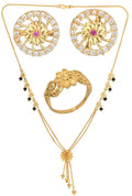 AanyaCentric Gold-plated Jewelry Combo: Elegant Short Mangalsutra, Finger Ring, and American Diamond Earrings Set - Distacart