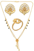 AanyaCentric Gold-plated Jewelry Combo: Elegant Short Mangalsutra, Finger Ring, and American Diamond Earrings Set - Distacart