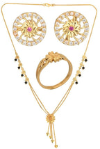AanyaCentric Gold-plated Jewelry Combo: Elegant Short Mangalsutra, Finger Ring, and American Diamond Earrings Set - Distacart