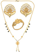 AanyaCentric Gold-plated Jewelry Combo: Elegant Short Mangalsutra, Finger Ring, and American Diamond Earrings Set - Distacart
