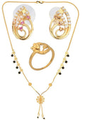 AanyaCentric Gold-plated Jewelry Combo: Elegant Short Mangalsutra, Finger Ring, and American Diamond Earrings Set - Distacart