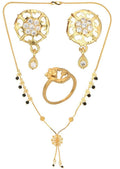 AanyaCentric Gold-plated Jewelry Combo: Elegant Short Mangalsutra, Finger Ring, and American Diamond Earrings Set - Distacart