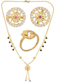 AanyaCentric Gold-plated Jewelry Combo: Elegant Short Mangalsutra, Finger Ring, and American Diamond Earrings Set - Distacart