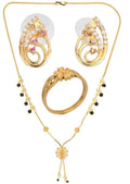 AanyaCentric Gold-plated Jewelry Combo: Elegant Short Mangalsutra, Finger Ring, and American Diamond Earrings Set - Distacart