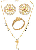 AanyaCentric Gold-plated Jewelry Combo: Elegant Short Mangalsutra, Finger Ring, and American Diamond Earrings Set - Distacart