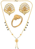 AanyaCentric Gold-plated Jewelry Combo: Elegant Short Mangalsutra, Finger Ring, and American Diamond Earrings Set - Distacart