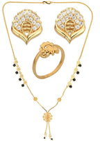AanyaCentric Gold-plated Jewelry Combo: Elegant Short Mangalsutra, Finger Ring, and American Diamond Earrings Set - Distacart