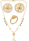 AanyaCentric Gold-plated Jewelry Combo: Elegant Short Mangalsutra, Finger Ring, and American Diamond Earrings Set - Distacart