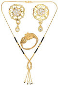 AanyaCentric Gold-plated Jewelry Combo: Elegant Short Mangalsutra, Finger Ring, and American Diamond Earrings Set - Distacart