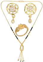 AanyaCentric Gold-plated Jewelry Combo: Elegant Short Mangalsutra, Finger Ring, and American Diamond Earrings Set - Distacart