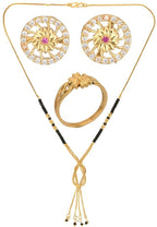 AanyaCentric Gold-plated Jewelry Combo: Elegant Short Mangalsutra, Finger Ring, and American Diamond Earrings Set - Distacart