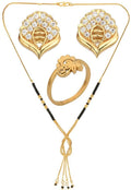 AanyaCentric Gold-plated Jewelry Combo: Elegant Short Mangalsutra, Finger Ring, and American Diamond Earrings Set - Distacart