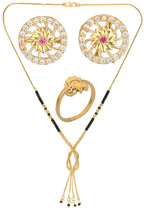 AanyaCentric Gold-plated Jewelry Combo: Elegant Short Mangalsutra, Finger Ring, and American Diamond Earrings Set - Distacart