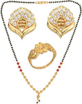 AanyaCentric Gold-plated Jewelry Combo: Elegant Short Mangalsutra, Finger Ring, and American Diamond Earrings Set - Distacart