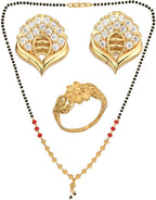 AanyaCentric Gold-plated Jewelry Combo: Elegant Short Mangalsutra, Finger Ring, and American Diamond Earrings Set - Distacart
