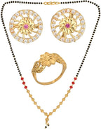 AanyaCentric Gold-plated Jewelry Combo: Elegant Short Mangalsutra, Finger Ring, and American Diamond Earrings Set - Distacart