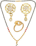 AanyaCentric Gold-plated Jewelry Combo: Elegant Short Mangalsutra, Finger Ring, and American Diamond Earrings Set - Distacart