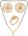 AanyaCentric Gold-plated Jewelry Combo: Elegant Short Mangalsutra, Finger Ring, and American Diamond Earrings Set - Distacart